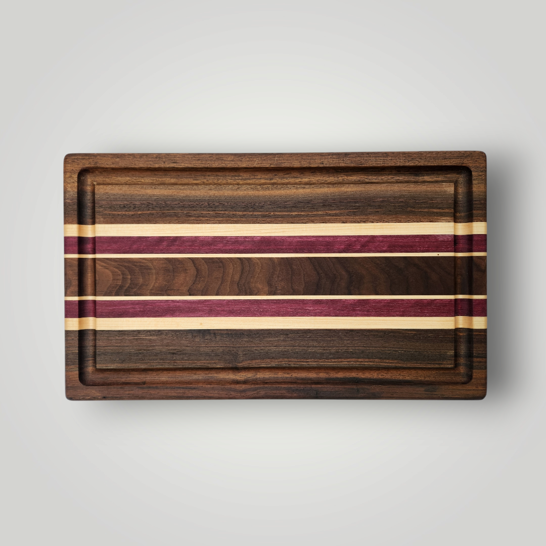 Purple Heart, Black Walnut & Maple Cutting Board