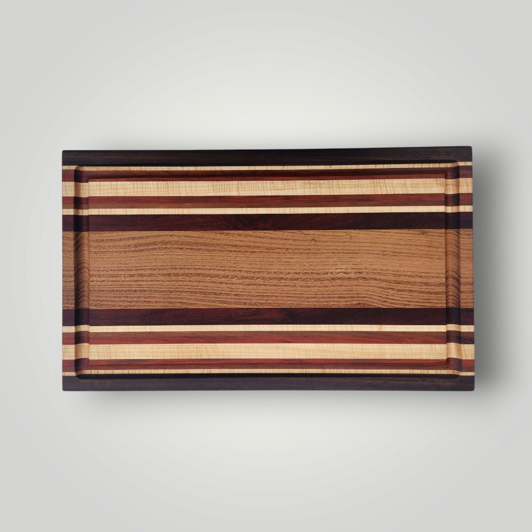 Russian Olive, Peruvian Walnut, Figured Maple, Cherry & Red Heart Cutting Board