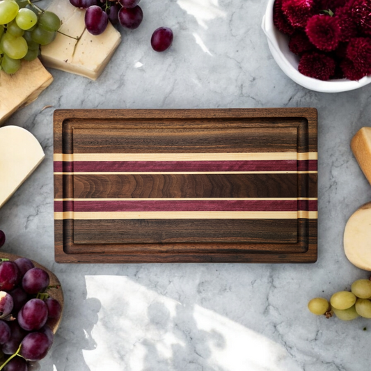 Purple Heart, Black Walnut & Maple Cutting Board