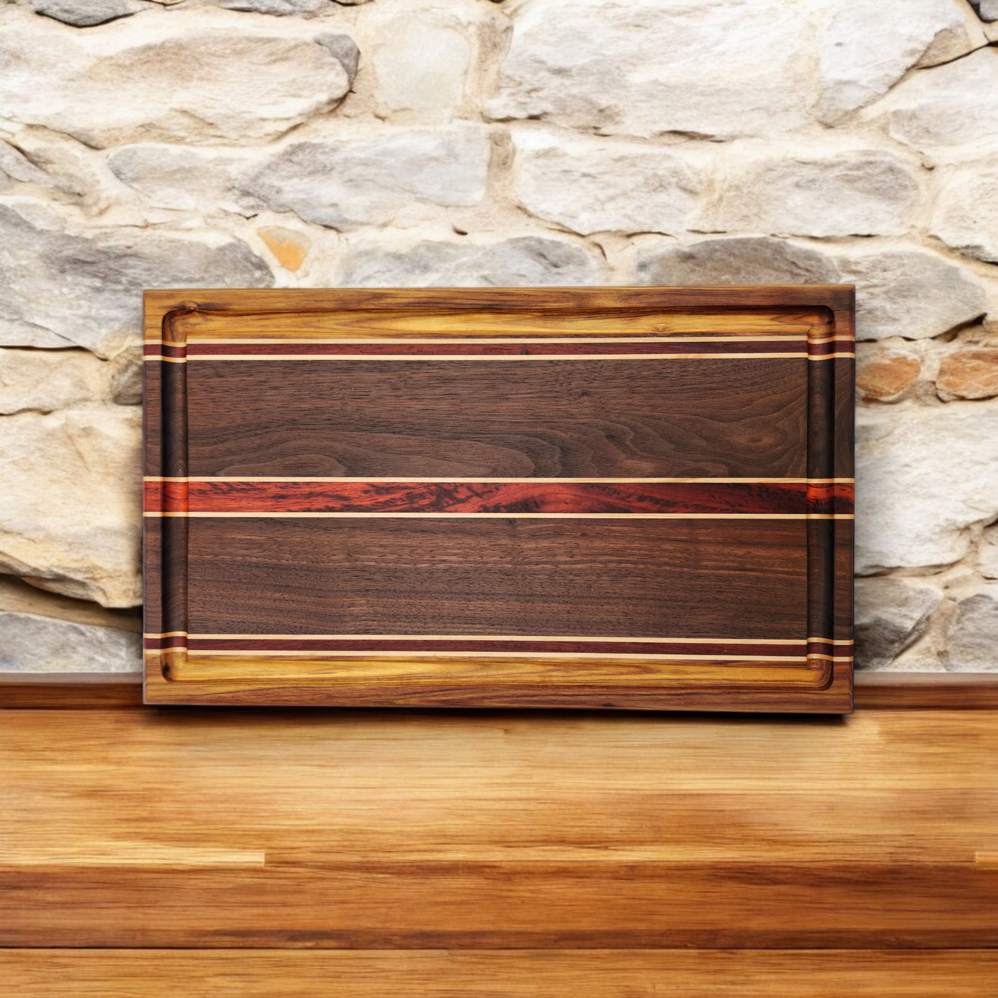 Canary Wood, Padauk, Black Walnut & Maple Cutting Board