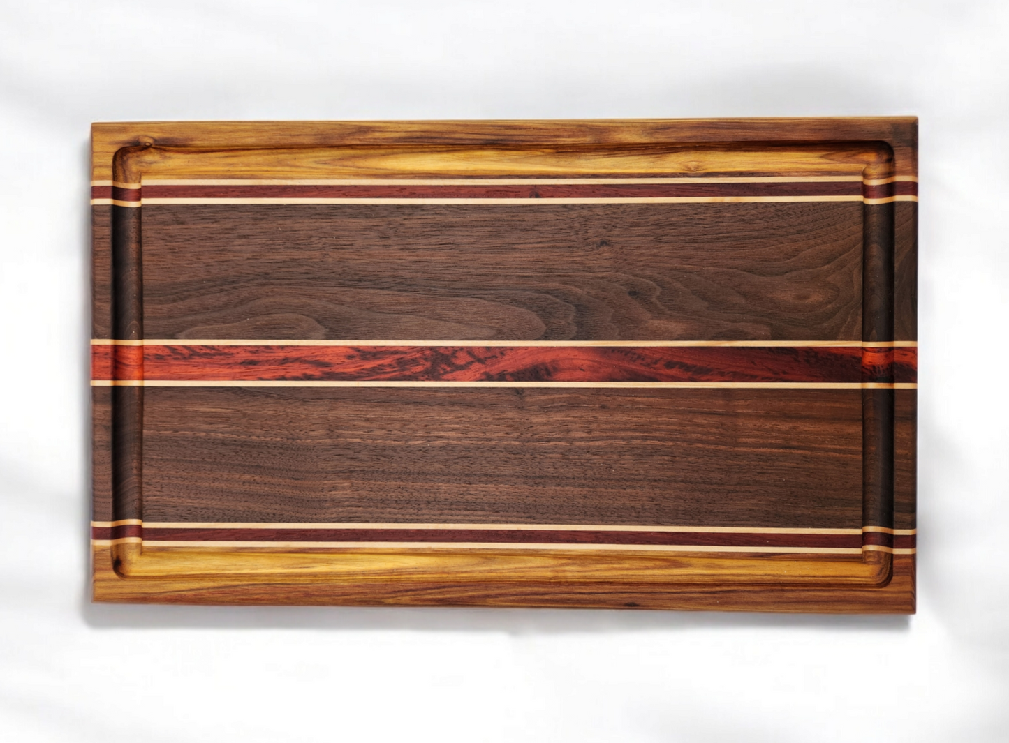 Canary Wood, Padauk, Black Walnut & Maple Cutting Board