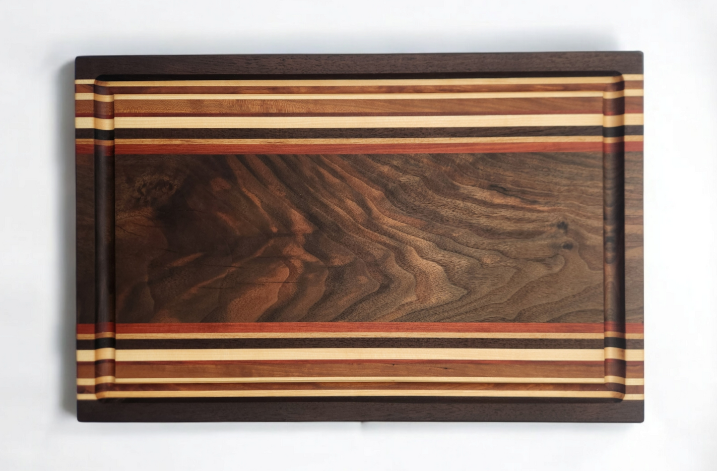 Peruvian & Figured Walnut, Padauk, Cherry & Maple Cutting Board